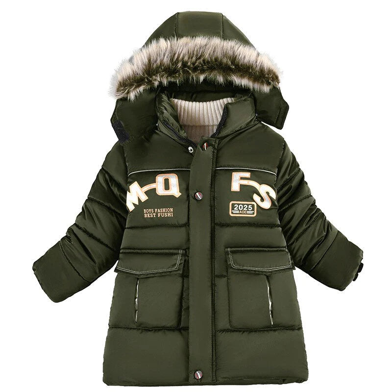 Boys Fur Collar Hooded Zipper Jacket Allmartdeal