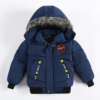 Boys Fur Collar Hooded Zipper Jacket Allmartdeal