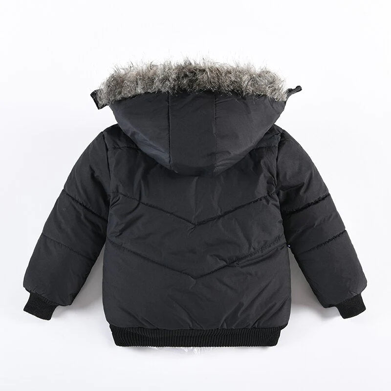 Boys Fur Collar Hooded Zipper Jacket Allmartdeal