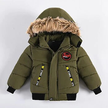 Boys Fur Collar Hooded Zipper Jacket Allmartdeal