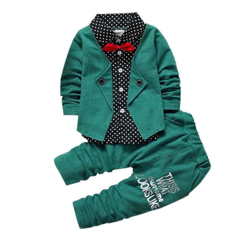 Boys Long Sleeve Gentleman Suit Tie Shirt Pants Set Allmartdeal