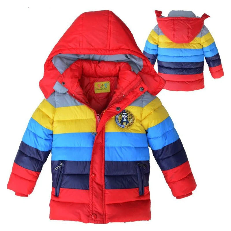 Boys Stripe Down Warm Hooded Jacket Allmartdeal