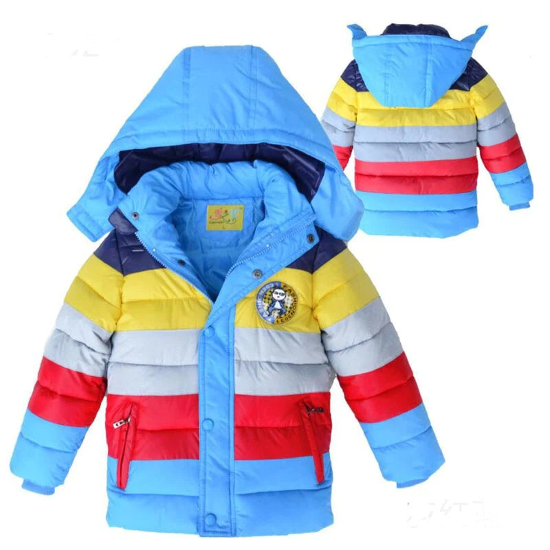 Boys Stripe Down Warm Hooded Jacket Allmartdeal