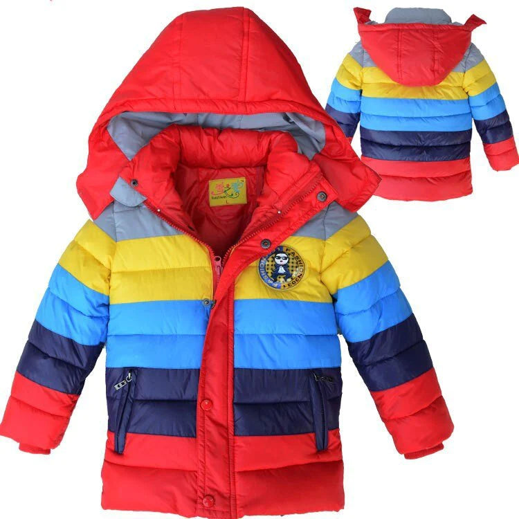 Boys Stripe Down Warm Hooded Jacket Allmartdeal