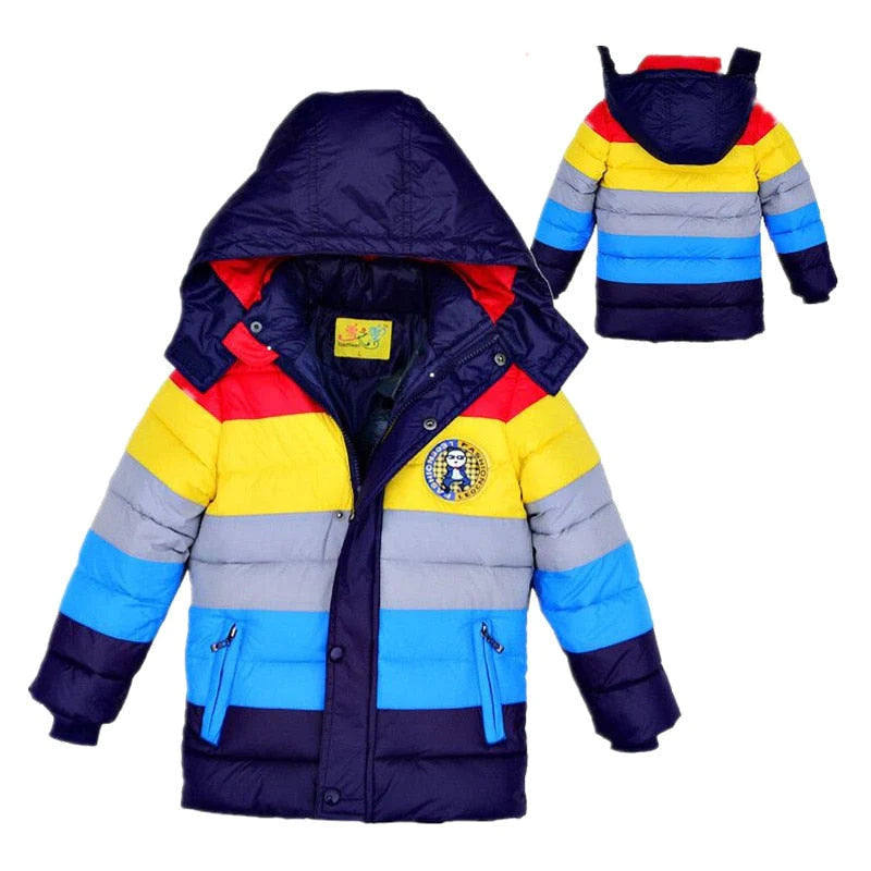 Boys Stripe Down Warm Hooded Jacket Allmartdeal