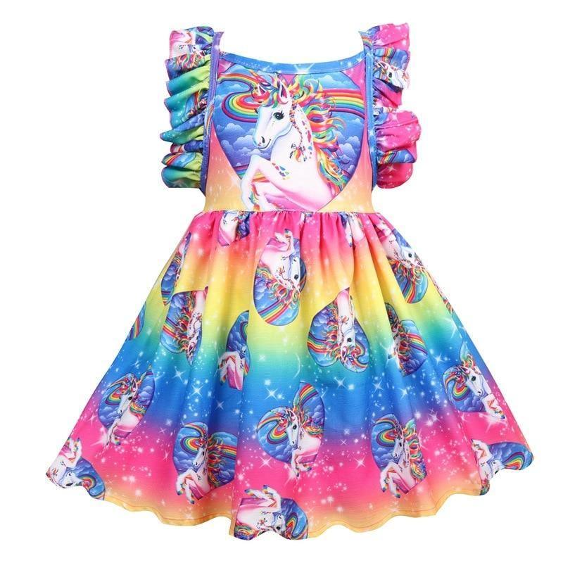 Girls Cotton Cozy Full Print Unicorn Dress Allmartdeal