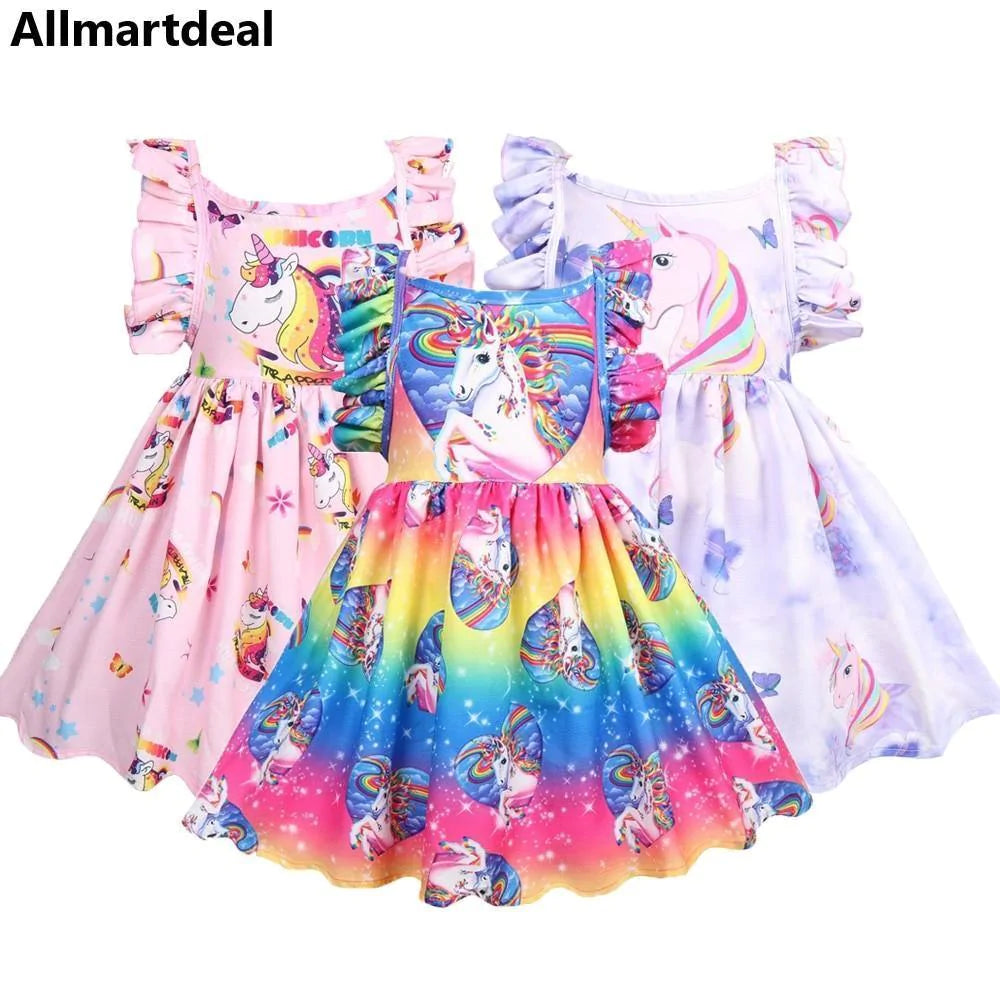 Girls Cotton Cozy Full Print Unicorn Dress Allmartdeal