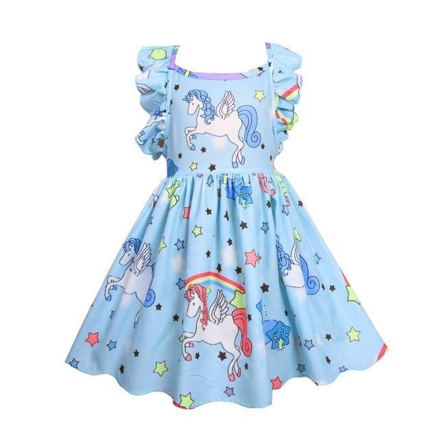 Girls Cotton Cozy Full Print Unicorn Dress Allmartdeal