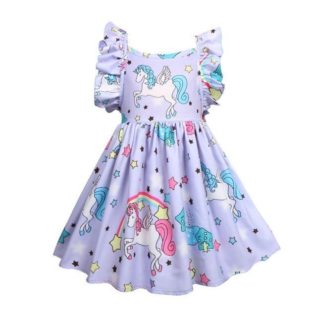 Girls Cotton Cozy Full Print Unicorn Dress Allmartdeal