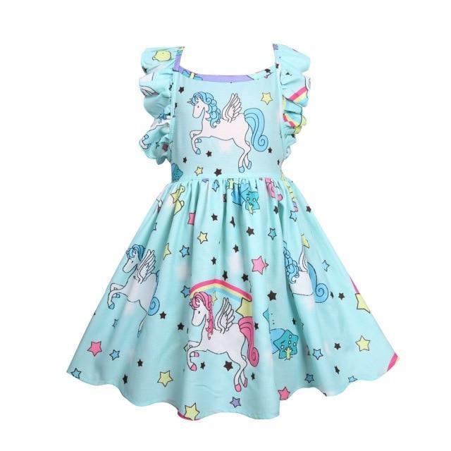 Girls Cotton Cozy Full Print Unicorn Dress Allmartdeal