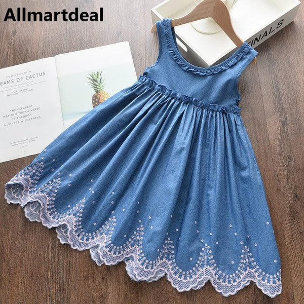 Girls' Denim Embroidery Sleeveless Dress Allmartdeal