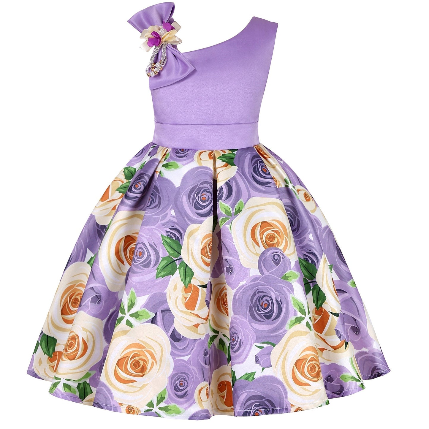 Girls One-Shoulder Pageant Flower Dress Allmartdeal