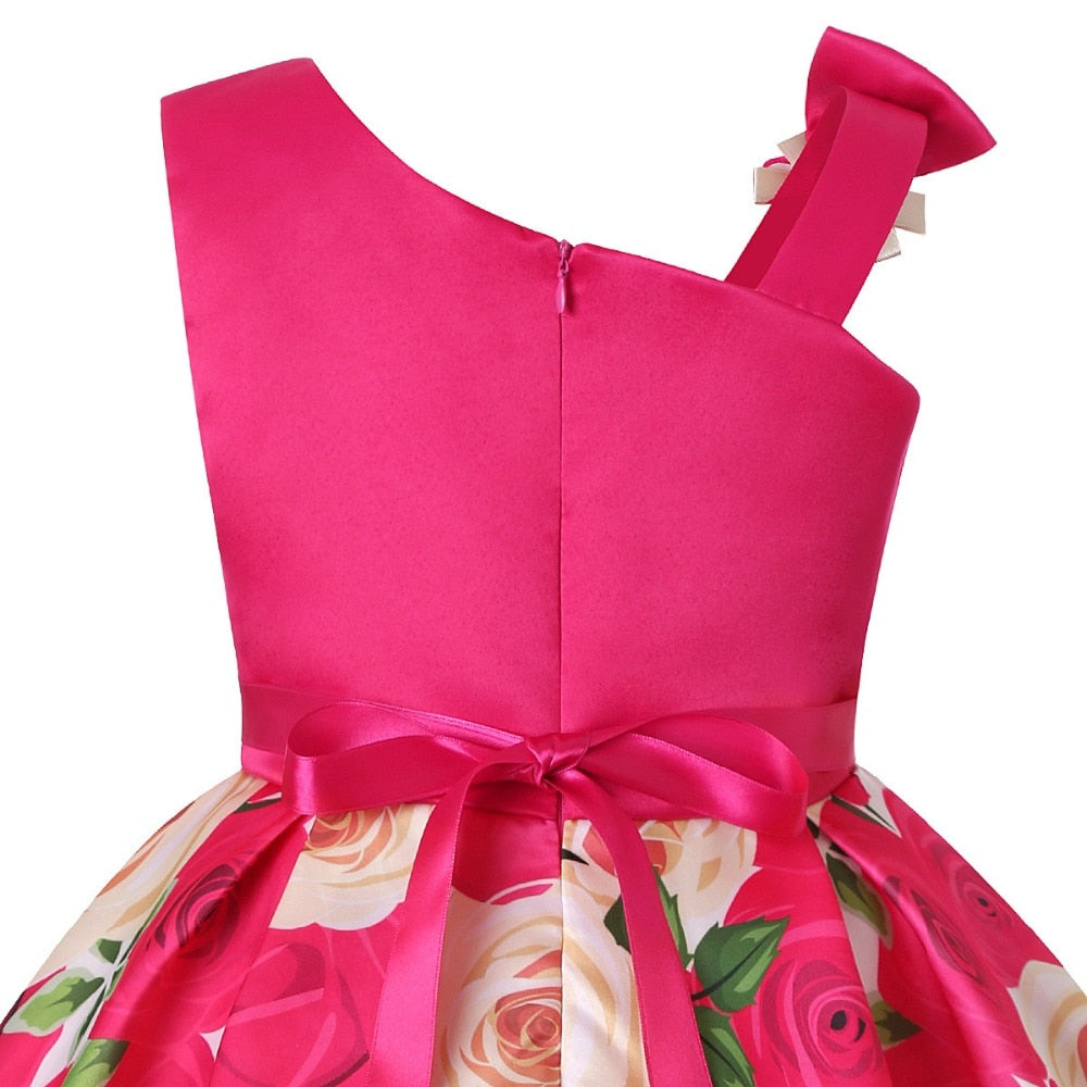 Girls One-Shoulder Pageant Flower Dress Allmartdeal