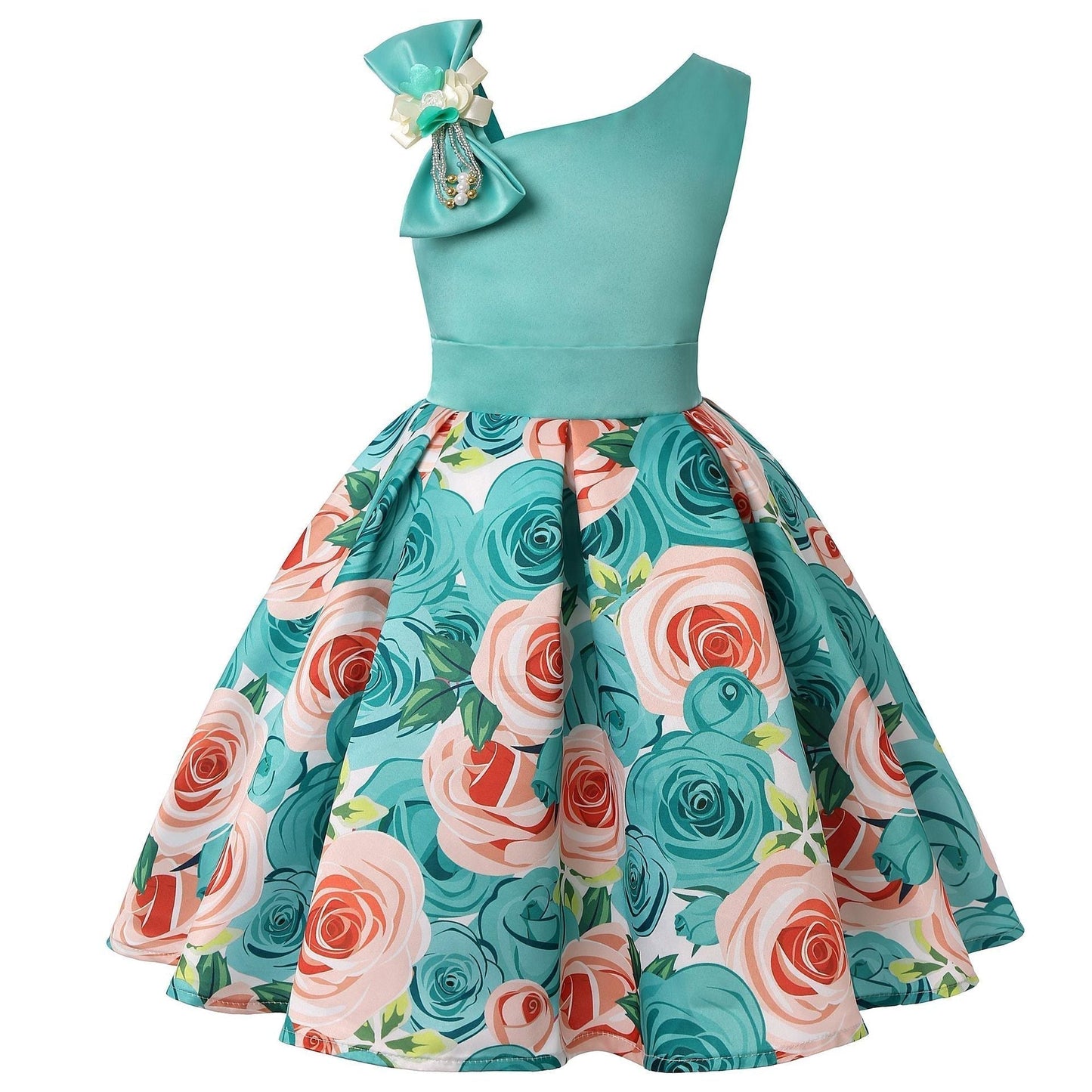 Girls One-Shoulder Pageant Flower Dress Allmartdeal