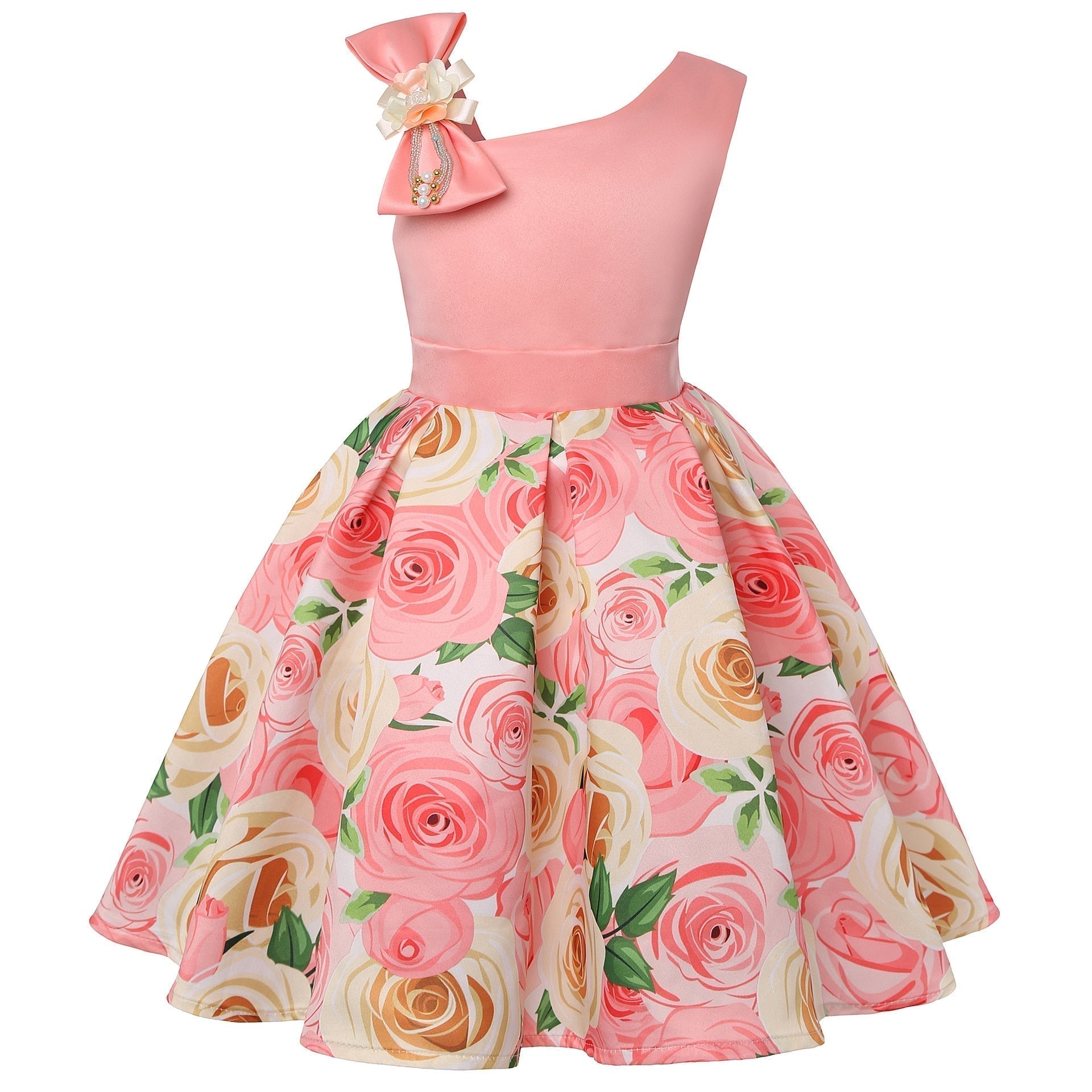 Girls One-Shoulder Pageant Flower Dress Allmartdeal