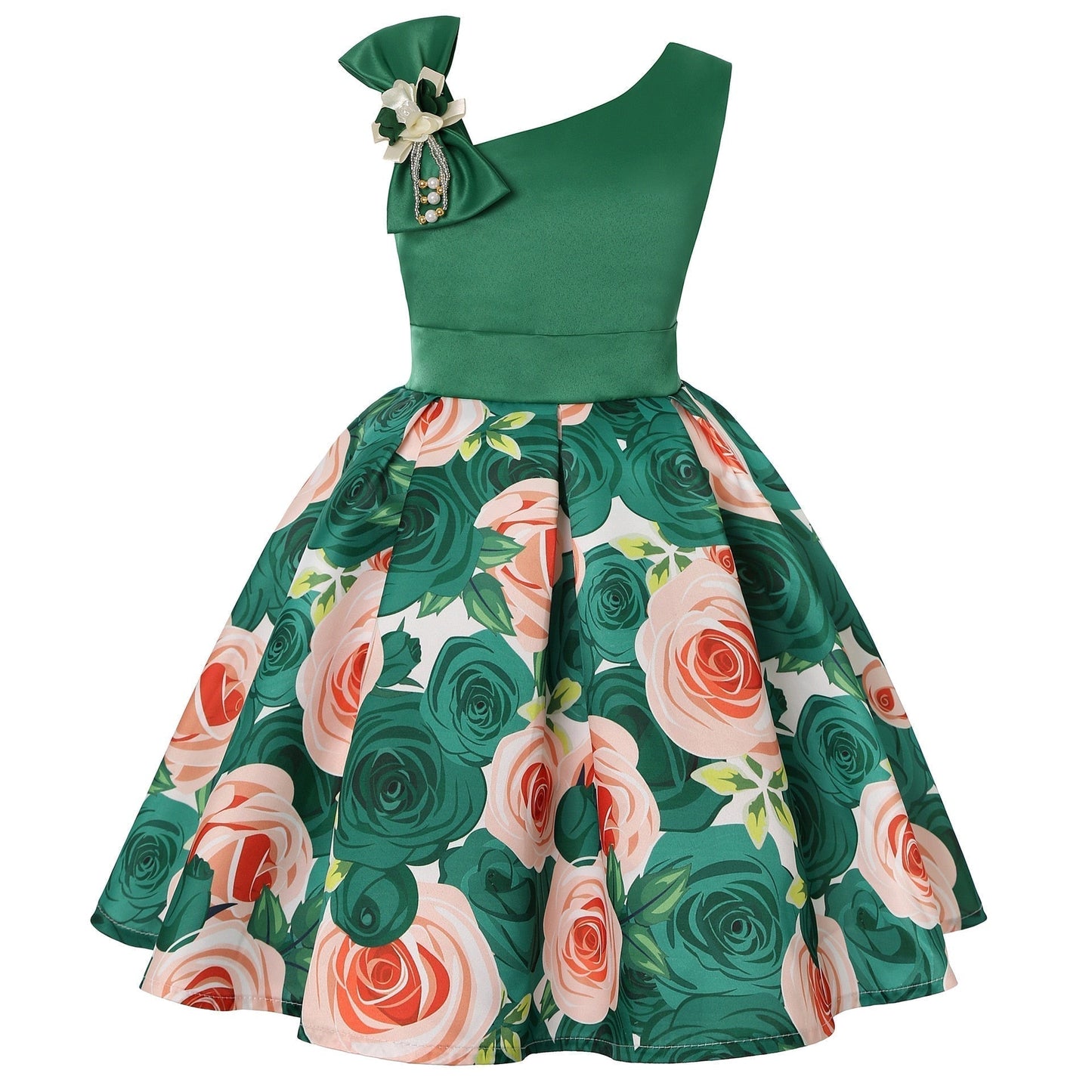 Girls One-Shoulder Pageant Flower Dress Allmartdeal