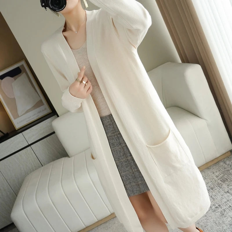 Women's Long Knitted V-Neck Cashmere Cardigan Sweater