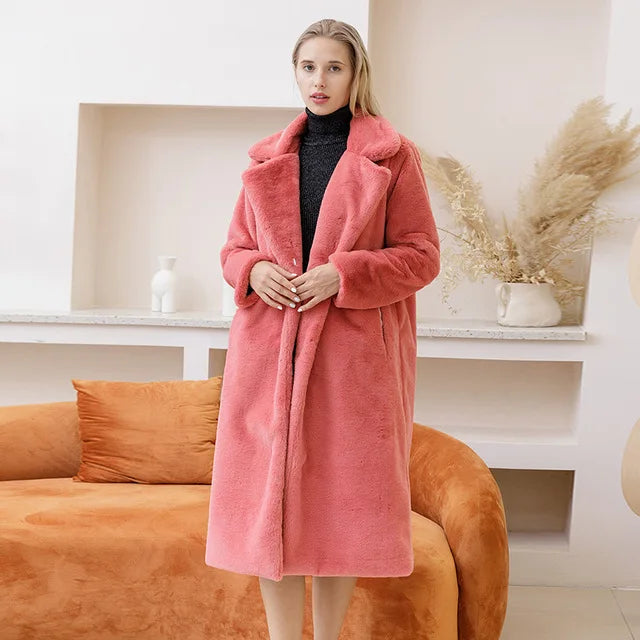 Women's Long Faux Fur Plush Coat