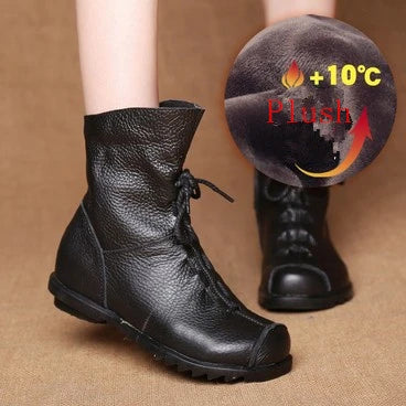 Women's Genuine Leather Plush Retro Waterproof Short Boots