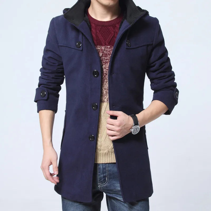 Men's Fleece Tailored Slim Fit Trend Woolen Windbreaker Coat