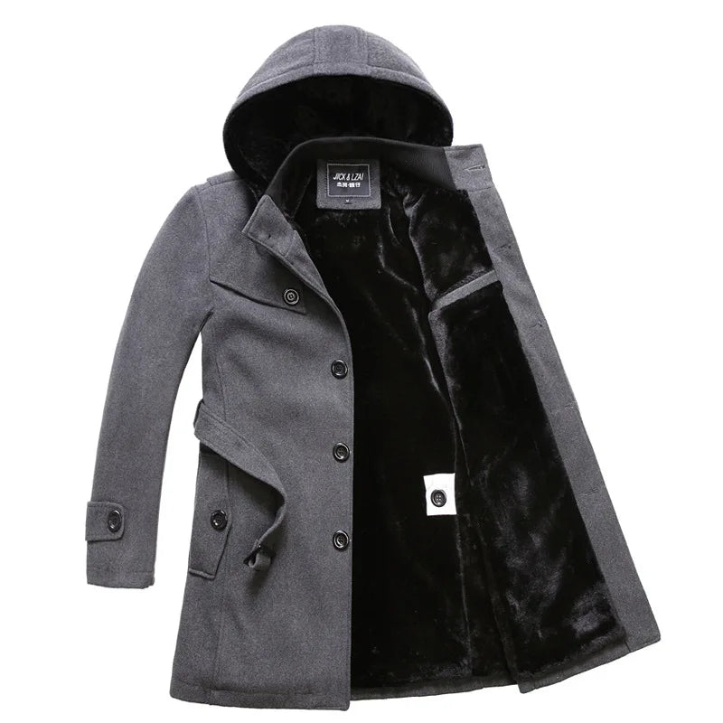 Men's Fleece Tailored Slim Fit Trend Woolen Windbreaker Coat