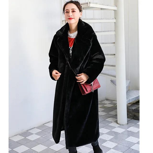 Women's Long Faux Fur Plush Coat