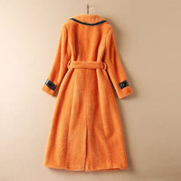 Women's Long Sleeve Belt Carved Wool Coat