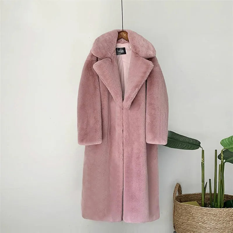 Women's Long Faux Fur Plush Coat