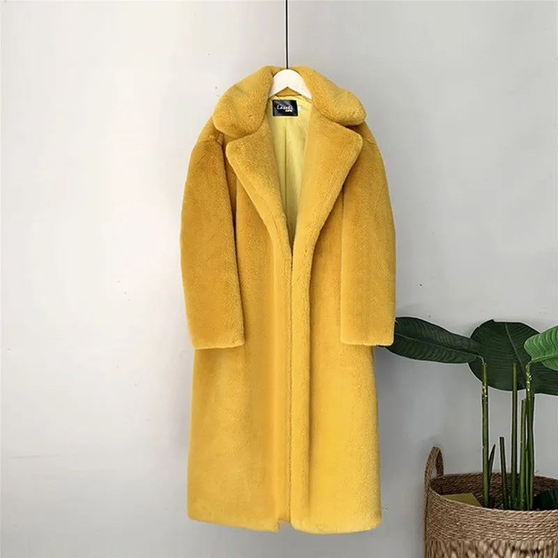 Women's Long Faux Fur Plush Coat