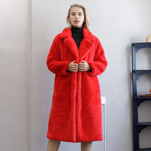 Women's Long Faux Fur Plush Coat