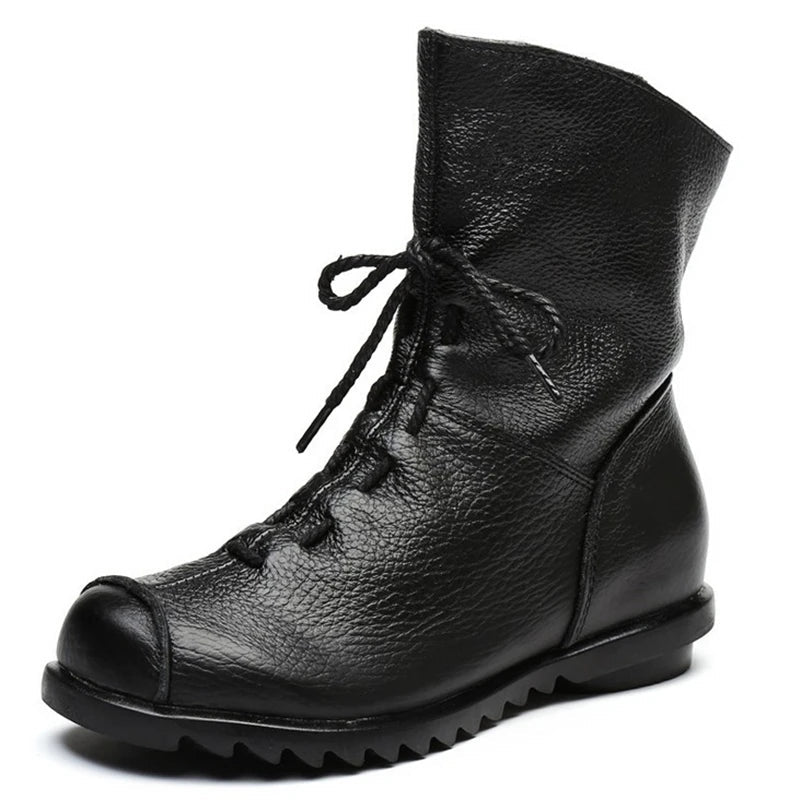 Women's Genuine Leather Plush Retro Waterproof Short Boots