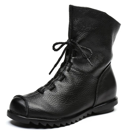 Women's Genuine Leather Plush Retro Waterproof Short Boots