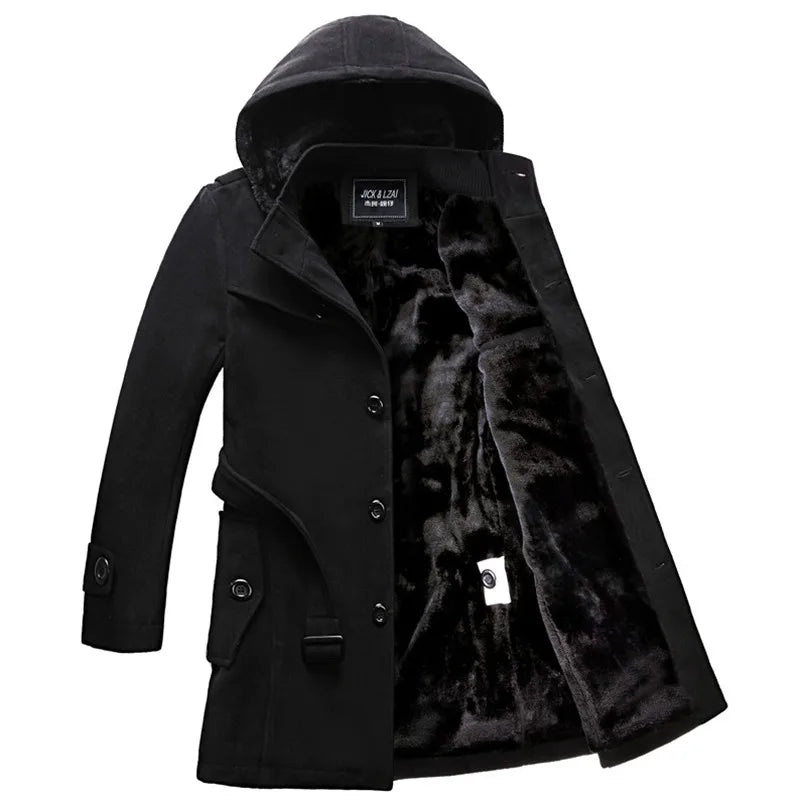 Men's Fleece Tailored Slim Fit Trend Woolen Windbreaker Coat