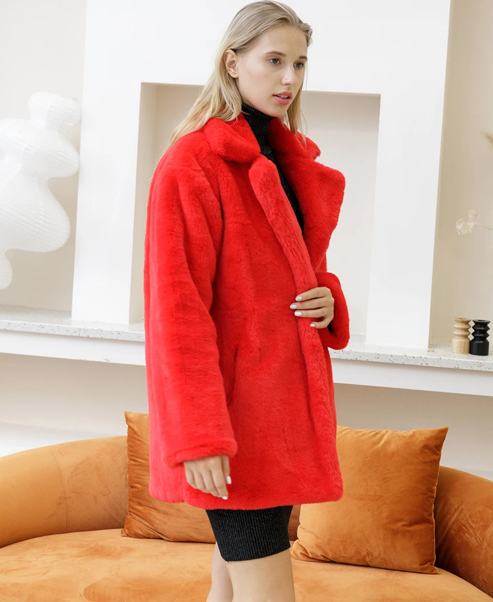 Women's FAUX Fur Elegant Mink Coat