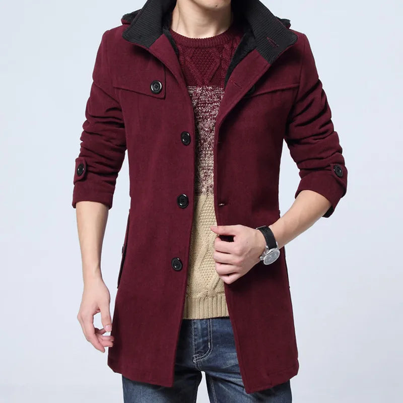 Men's Fleece Tailored Slim Fit Trend Woolen Windbreaker Coat