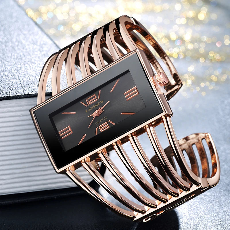 Women's Luxury Fashion Rose Gold Bangle Bracelet Watch