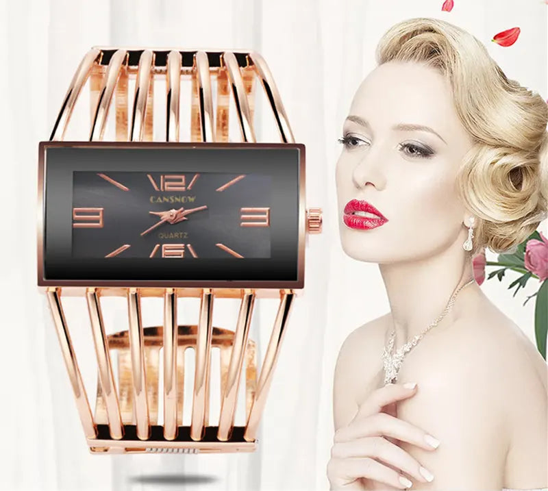 Women's Luxury Fashion Rose Gold Bangle Bracelet Watch