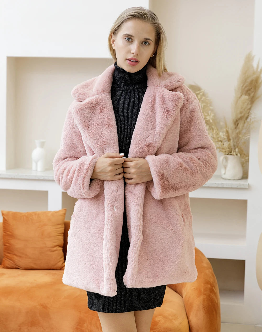 Women's FAUX Fur Elegant Mink Coat