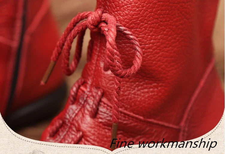 Women's Genuine Leather Plush Retro Waterproof Short Boots