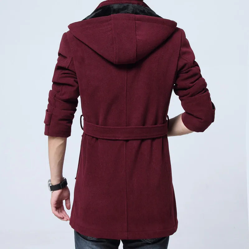 Men's Fleece Tailored Slim Fit Trend Woolen Windbreaker Coat