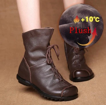Women's Genuine Leather Plush Retro Waterproof Short Boots