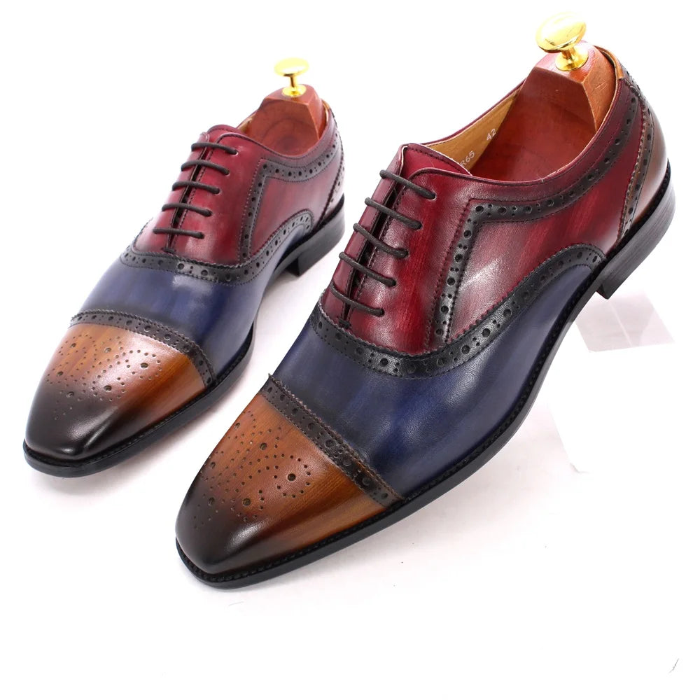 Men‘s Handmade Genuine Leather Oxford Calfskin Brogue Shoes