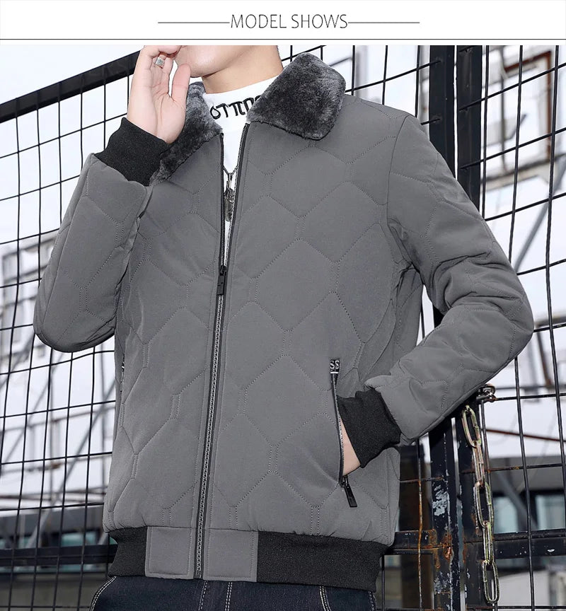 Men's Fur Collar Cotton Padded Bomber Jacket