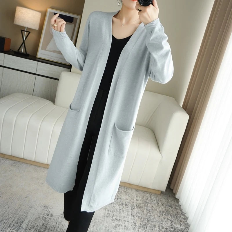 Women's Long Knitted V-Neck Cashmere Cardigan Sweater