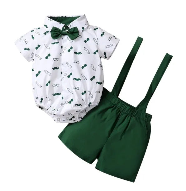 Baby Short Sleeve Lapel Neck Shirt Suspender Short Set