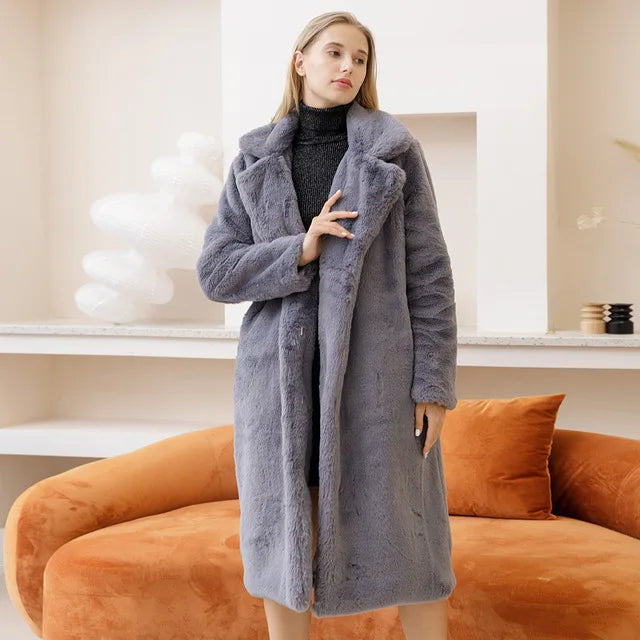 Women's Long Faux Fur Plush Coat