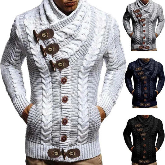 Men's Turtleneck Solid Knitted Slim Sweater Cardigan