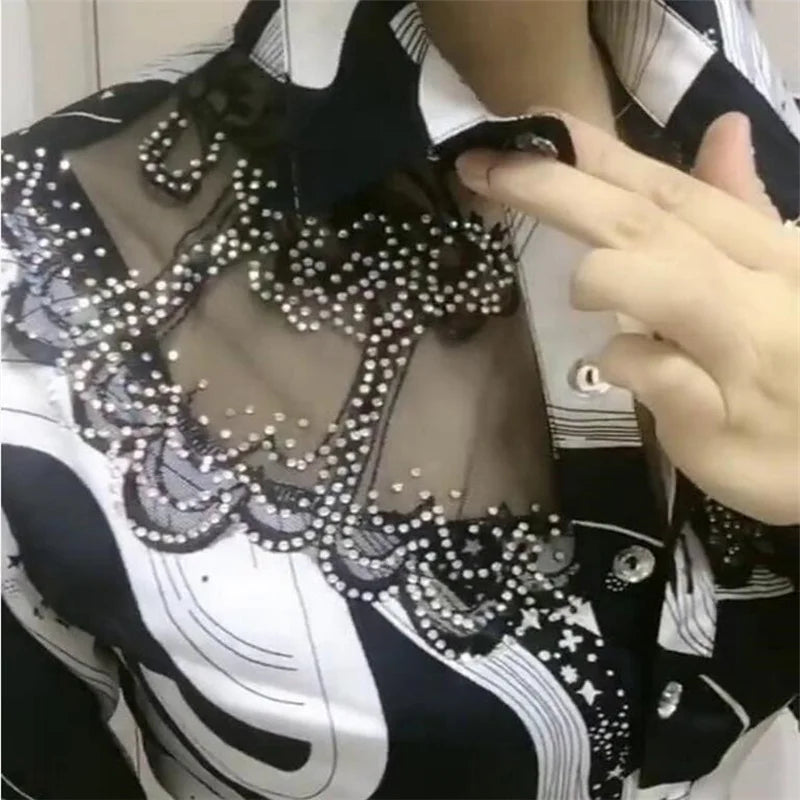 Women's Chiffon Lapel Stitching Buttons Blouse Tops