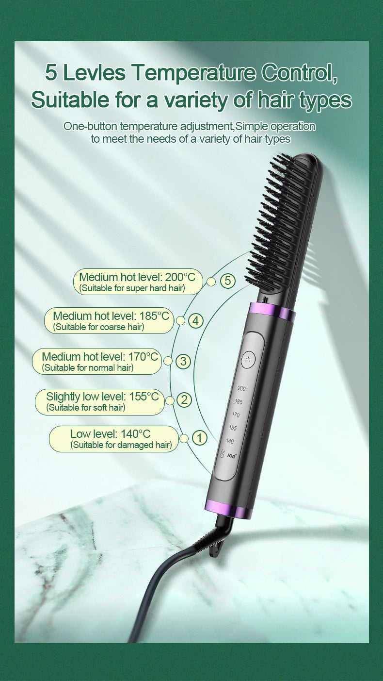 Portable Anti-Static Styling Electric Ionic Hair Straightener Hairbrush