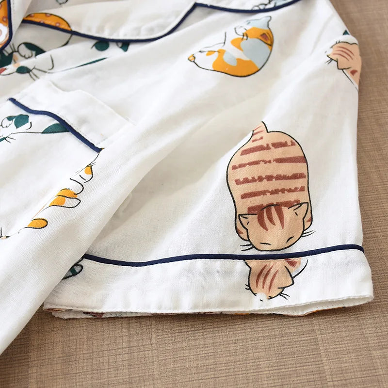 Women's 2Pcs Cotton Gauze Thin Short Sleeved Short Pajamas Set